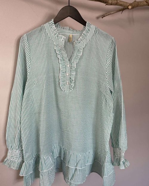 Cassiopeia Lenenna Stribet Bluse Grøn Combi BM: S:120 M:130 L:140 XL:150 Lg:80 Vejl. 350,-