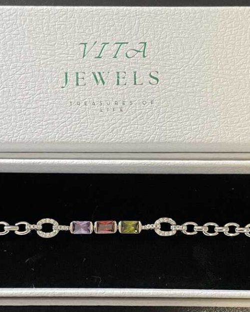 Vanting Armbånd kirurgisk stål lilla/grøn/rød sten Lg:21,5 cm Vejl.149,95