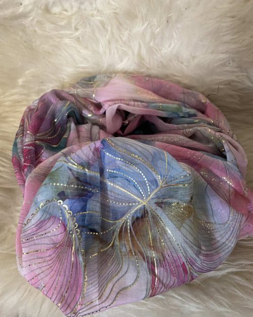 Vanting tørklæde Pink/rosa/blå M/guld  Vejl.120,-