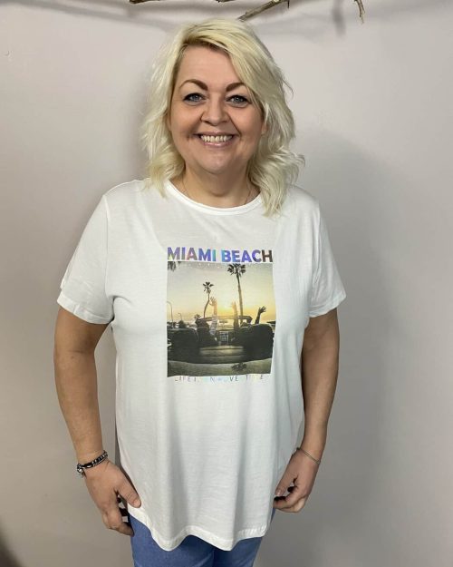 Only Arna Off-White T-Shirt M/Print Miami Beach BM: S:120 M:130 L:140 XL:150 Lg:75 Vejl. 159,95