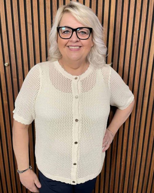 Only Paula Kortærmet Strik Cardigan Beige