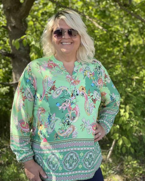 DNY Mixi Bluse Grøn Combi BM: S:125 M:135 L:145 XL:155 Lg:80 Vejl. 399,95
