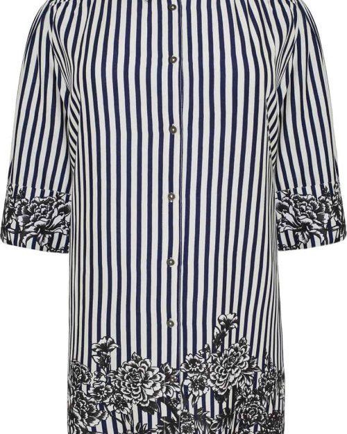 Cassiopeia Ollina A-Shape Tunic Stribet M/Blomster Navy/Creme BM: S:125 M:135 L:145 XL:155 Lg:100 Vejl. 400,-