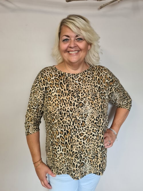 Only Alba 3/4 Bluse Leopard Print BM: S:140 M:145 L:155 XL:165 Lg:75 Vejl.179,95