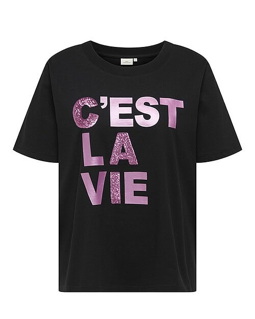 Only Riri Boxy T-Shirt Sort M/Tekst C´EST LA VIE BM: S:125 M:135 L:145 XL:155 Lg:75 Vejl. 179,95
