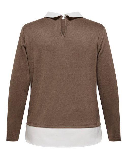 Alternative view of Only Alba Let Strik Bluse M/Skjortedetaljer & Perler Lys Brun/Hvid BM: S:120 M:130 L:140 XL:150 Lg:78 Vejl.259,95