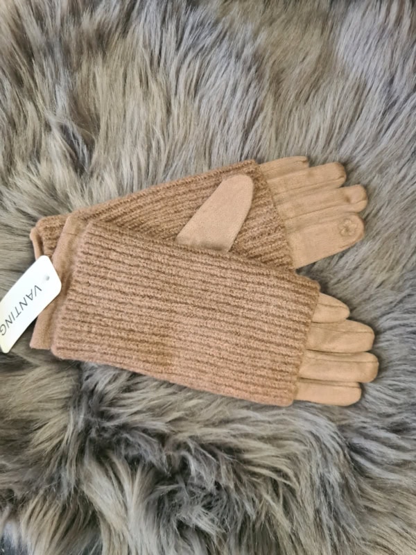 Vanting handske med strik overlag camel Vejl. 149,95