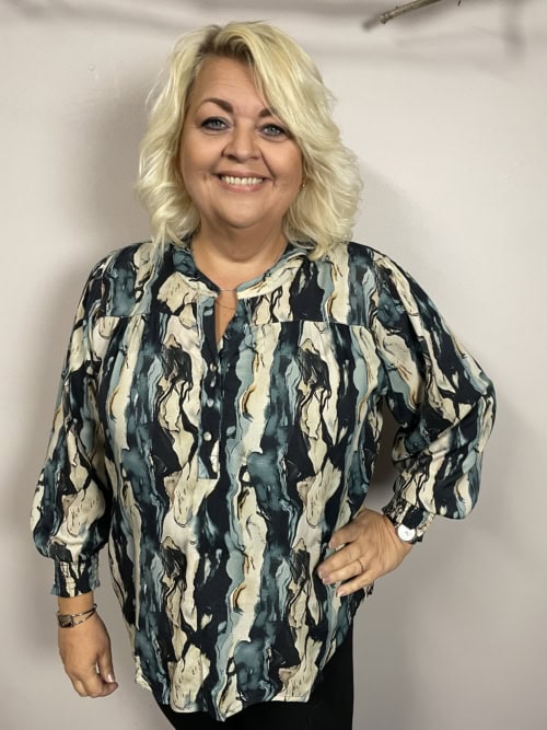 Vanting Langærmet Bluse 9700 Grøn combi BM: S:130 M:140 L:150 XL:160 Lg:70/80 Vejl.299,95
