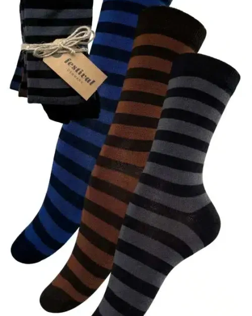 Festival bamboo 3-pack strømper one size striped-mix (grå/brun/navy)