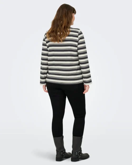 Alternative view of Only Globe Langærmet Polo Bluse Stribet Grå/Off-White/Sort BM: M:125 L:135 XL:145 Lg:75 Vejl.299,95