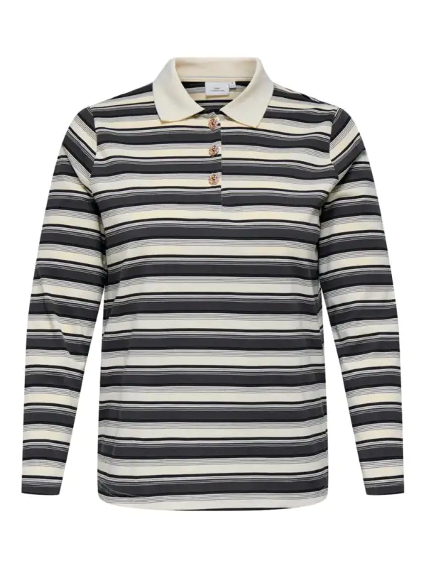 Only Globe Langærmet Polo Bluse Stribet Grå/Off-White/Sort BM: M:125 L:135 XL:145 Lg:75 Vejl.299,95 - Billede 3