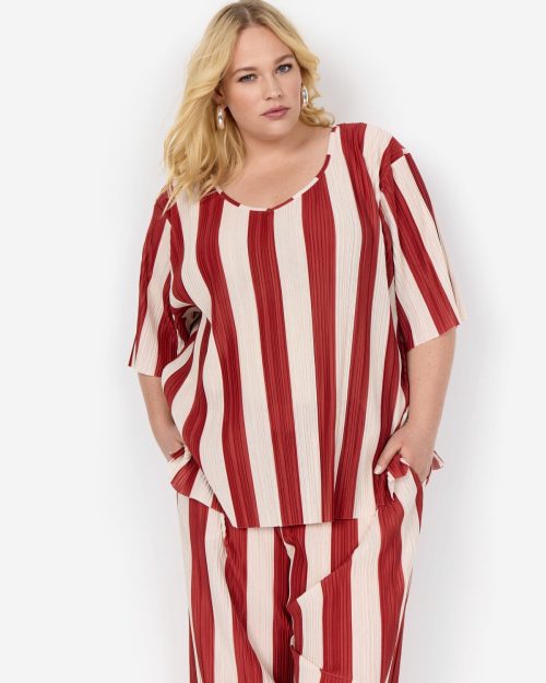 Wasabi Liva 1 Stribet Bluse M/Struktur Rustrød/Creme BM: S:130 M:140 L:150 Lg:75 Vejl. 299,95