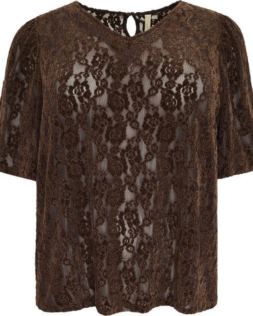 Cassiopeia Mellani Kortærmet Blonde Bluse Brun BM: S:120 M:130 L:140 XL:150 Lg:75 Vejl. 349,-