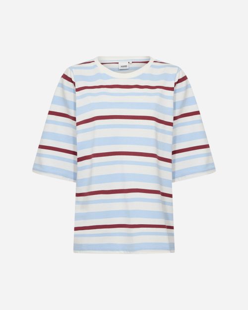 Wasabi Christel 1 Stribet T-Shirt Hvid/Lyseblå/Bordeaux BM: S:125 M:135 L:145 XL:155 Lg:75 Vejl.299,95