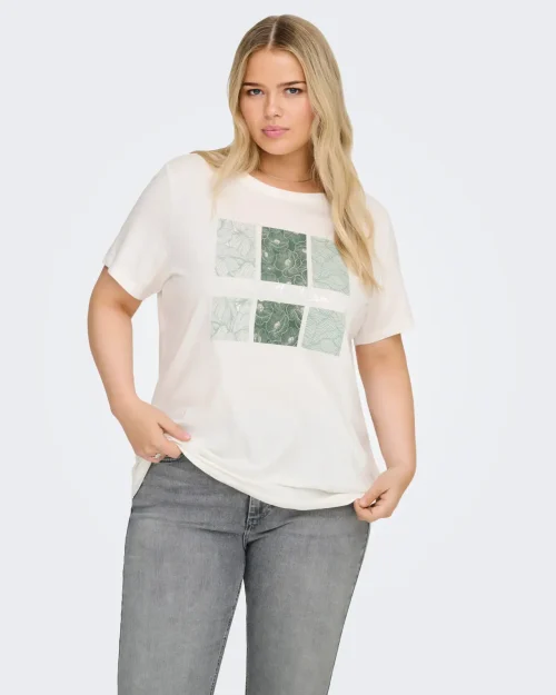 Only Cruz Hvid T-Shirt M/Grøn Print BM: S:115 M:125 L:135 XL:145 Lg:70 Vejl.179,95