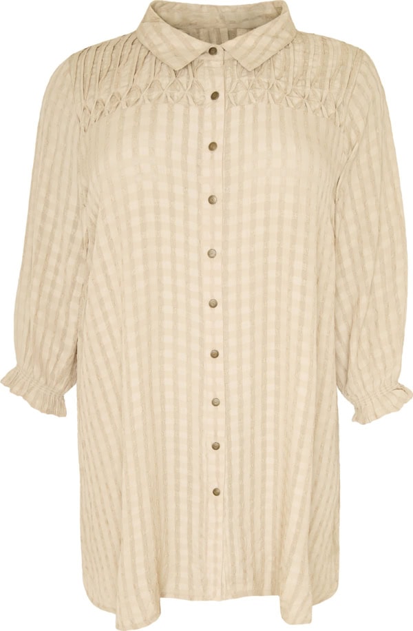 Cassiopeia Limette Skjorte-tunic M/Struktur Sand BM: S:130 M:140 L:150 XL:160 Lg:95 Vejl. 400,-