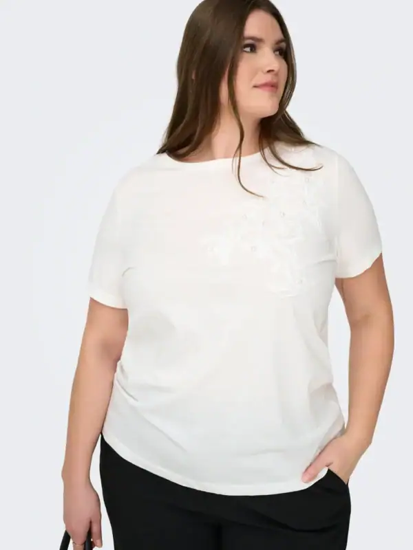 Only Danielle T-Shirt M/Broderi og perler Hvid BM: S:115 M:125 L:135 XL:145 Lg:70 Vejl.179,95 - Billede 2