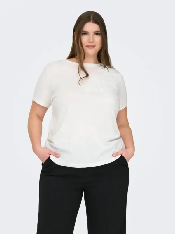 Only Danielle T-Shirt M/Broderi og perler Hvid BM: S:115 M:125 L:135 XL:145 Lg:70 Vejl.179,95