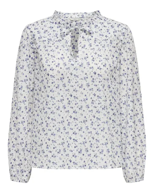 Only Roanne Bluse M/Blomster Print Hvid/Blå BM: 42:120 44:125 46:130 48:135 50:140 52:145 54:150 Lg:70 Vejl. 249,95