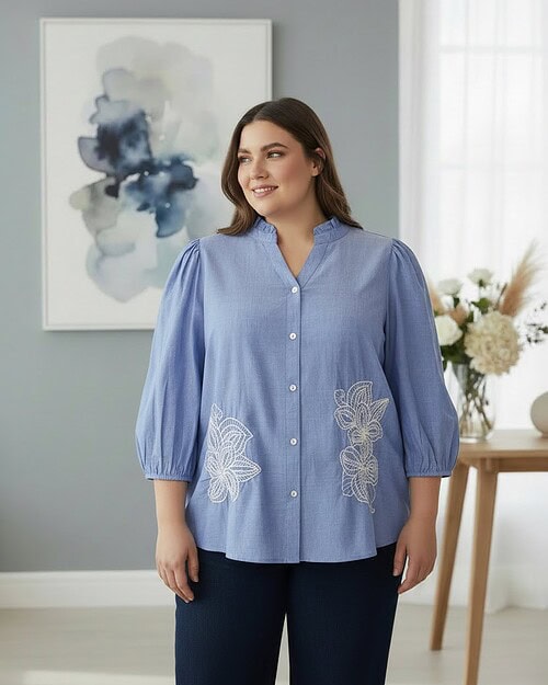 Alternative view of Cassiopeia Cemina Skjorte M/Broderi Blue Combi BM: S:120 M:130 L:140 XL:150 Lg:75 Vejl. 349,-