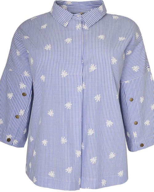 Cassiopeia Melissa Stribet Bluse M/Blomster Blue Combi BM: S:125 M:135 L:145 XL:155 Lg:75 Vejl. 349,-