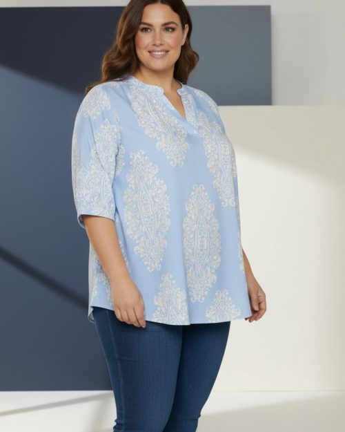Alternative view of Cassiopeia Odessa Bluse M/Print Lyseblå/Beige BM: S:125 M:135 L:145 XL:155 Lg:75 Vejl. 349,-