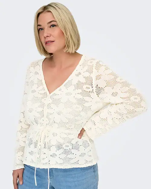 Alternative view of Only Isabella Strik Cardigan M/Bindebånd Råhvid BM: S:120 M:130 L:140 XL:150 Lg:75 Vejl. 259,95