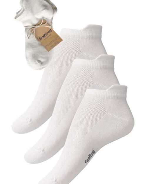 Festival bamboo viskose sneaker sock 3-pack m/loop heel hvid ONE SIZE