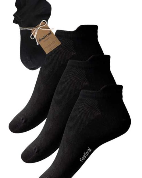 Festival bamboo viskose sneaker sock 3-pack m/loop heel sort ONE SIZE