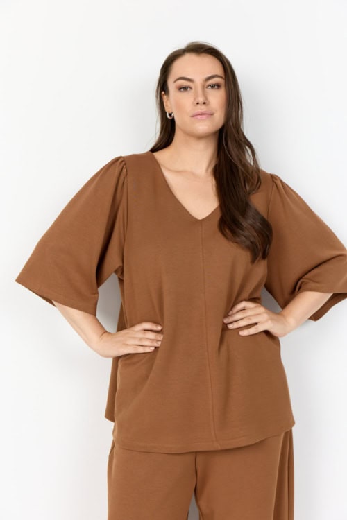 Wasabi Sabina 70 Kortærmet Bluse M/Modal Brun STR. 44 BM: 44:120 LG:70 Vejl. 349,95