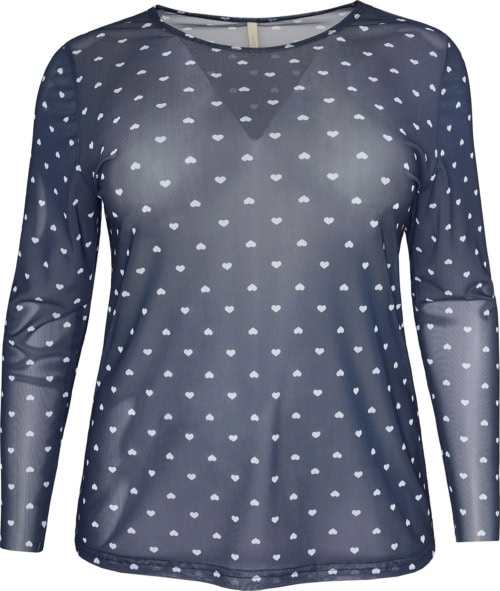 Cassiopeia Gwenna Mesh Bluse Navy M/Lyseblå Hjerter Lg:75 Vejl. 300,-