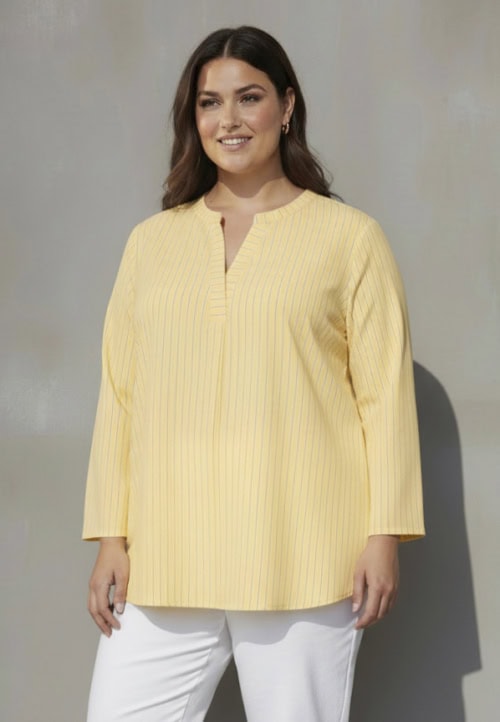 Cassiopeia Simine Stribet Bluse Gul Combi BM: S:120 M:130 L:140 XL:150 LG:78 Vejl. 349,-