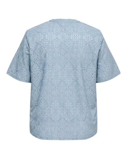 Alternative view of Only Hellen V-Neck Kortærmet Bluse Lyseblå Hulmønster BM: S:120 M:130 L:140 XL:150 LG:75 Vejl. 199,95
