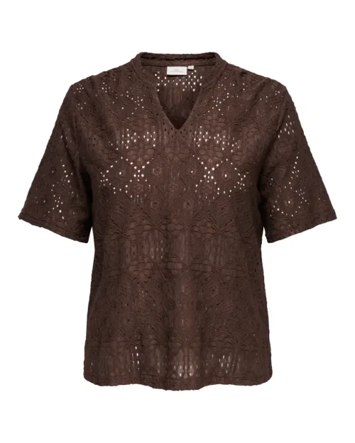 Alternative view of Only Hellen V-Neck Kortærmet Bluse Brun Hulmønster BM: S:120 M:130 L:140 XL:150 LG:75 Vejl. 199,95