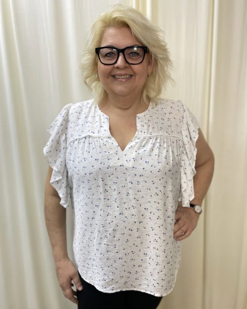 Only Alberthe Kortærmet Top M/Blomster Print Hvid/Blå BM: 42:120 44:125 46:130 48:135 50:140 52:145 54:150 Lg:75 Vejl. 279,95