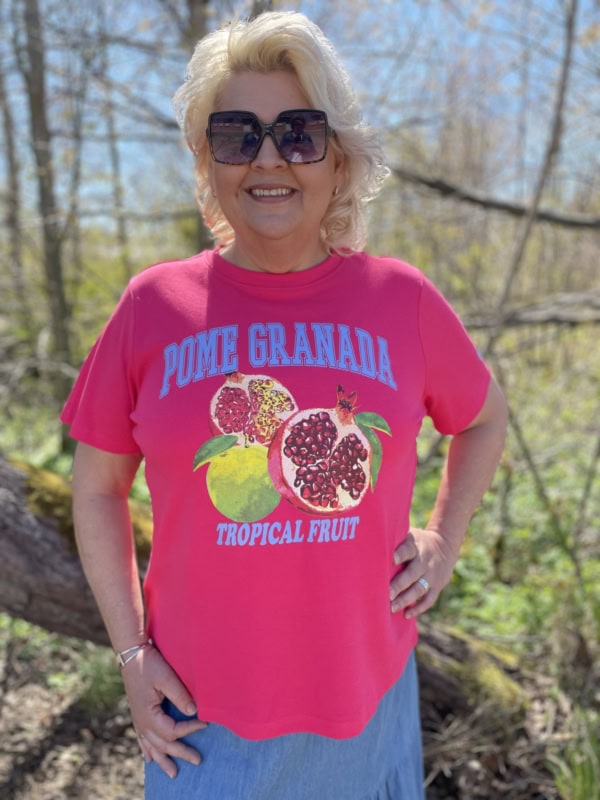 Only Jenny T-Shirt M/Print Hindbær Pink POME GRANADA BM: S:120 M:130 L:140 XL:150 LG:70 Vejl. 179,95 - Billede 2