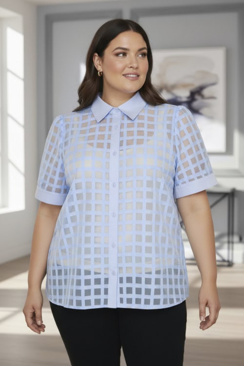 Cassiopeia Kajanna Kortærmet Skjorte Ternet Soft Blue BM: S:115 M:125 L:135 XL:145 LG:75 Vejl. 419,-