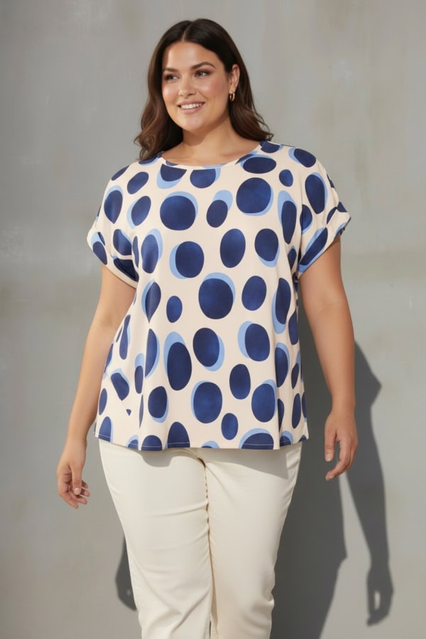 Cassiopeia Odettesse Kortærmet Bluse M/Cirkler Blue Combi BM: S:125 M:135 L:145 XL:155 LG:75 Vejl. 300,-