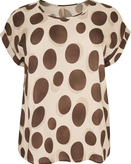 Cassiopeia Odettesse Kortærmet Bluse M/Cirkler Sand Combi BM: S:125 M:135 L:145 XL:155 LG:75 Vejl. 300,-