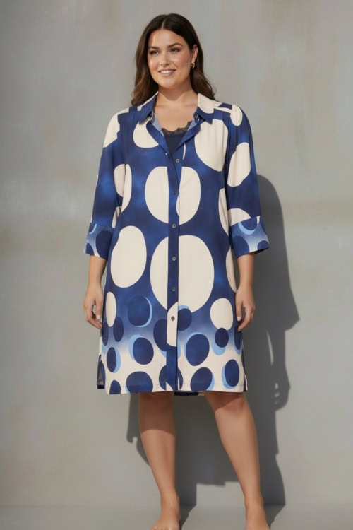 Cassiopeia Odettesse Tunic 3/4 Ærme Blå M/Beige Cirkler BM: S:120 M:130 L:140 XL:150 LG:100 Vejl. 449,-