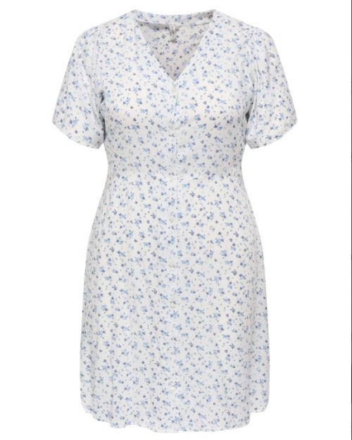 Only Evida Kjole Hvid M/Blå Blomster print BM: 46:120 48:125 50:130 52:135 54:140 LG:105 Vejl. 229,95