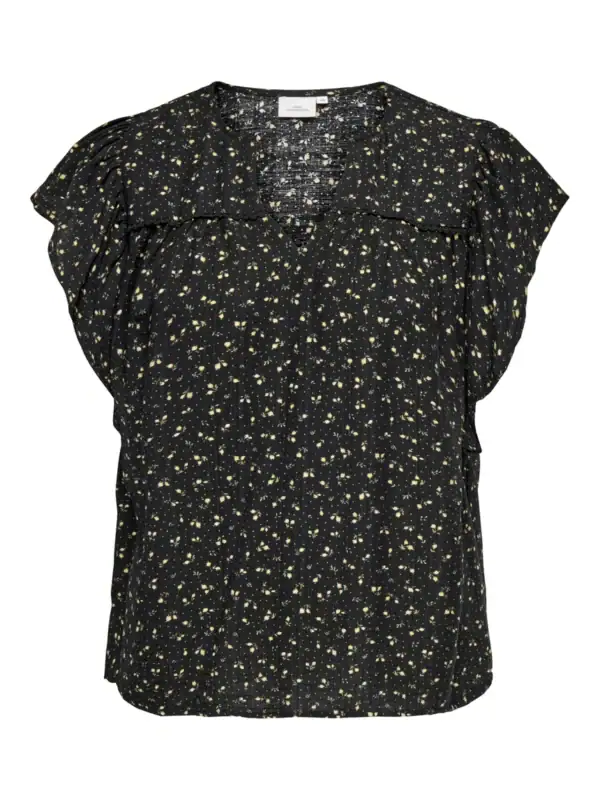 Only Alberthe Kortærmet Top M/Blomster Print Sort/Gul BM: 42:120 44:125 46:130 48:135 50:140 52:145 54:150 Lg:75 Vejl. 279,95