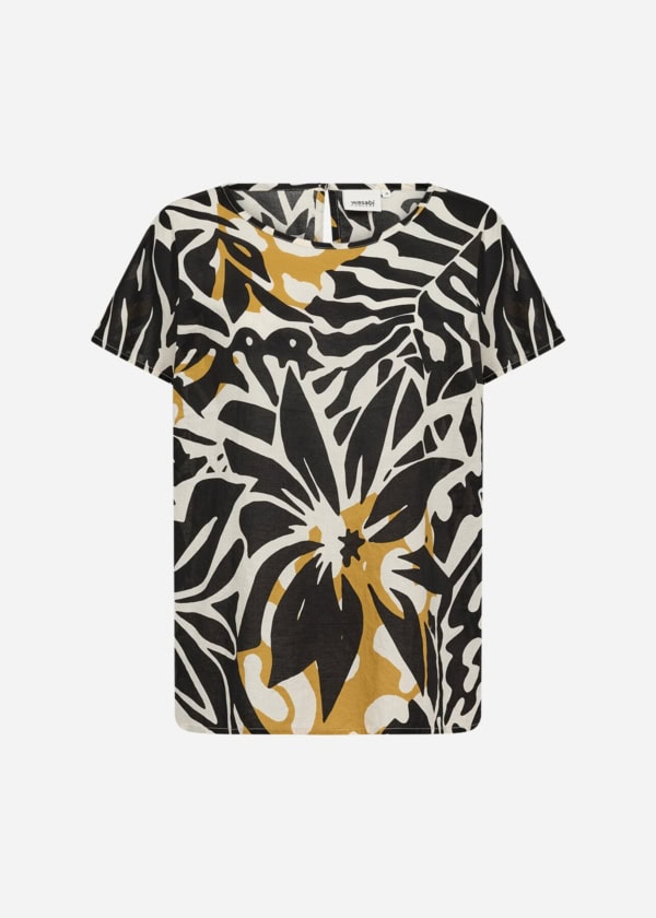 Wasabi Havin 1 Kortærmet Bluse Sort/Gul M/Print