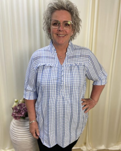 Cassiopeia Agnanna Ternet Bluse Kortærmet Blue Combi BM: S:120 M:130 L:140 XL:150 LG:78 Vejl. 300,-