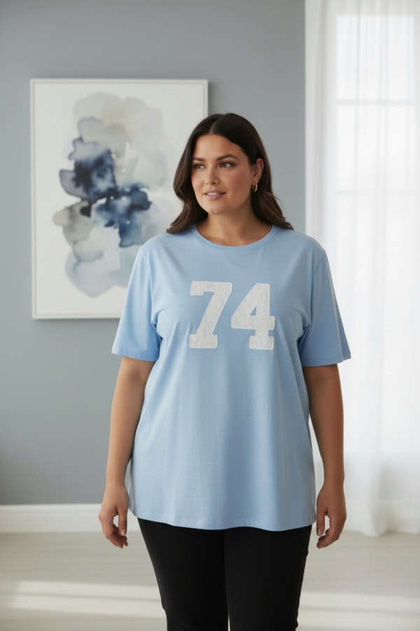 Cassiopeia Solissa Oversize T-Shirt M/Blonde 74 Blue Combi BM: S:135 M:145 L:155 XL:165 LG:80 Vejl. 250,- - Billede 2