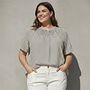 Cassiopeia Anjanna Stribet Bluse Kortærmet Sand Combi BM: S:120 M:130 L:140 XL:150 LG:77 Vejl. 349,-
