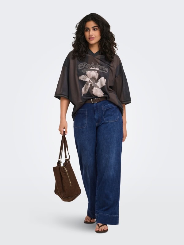 Only Zalia T-Shirt M/Krave Hulmønster Brun M/Blomster BM: S:130 M:140 L:150 XL:160 LG:70 Vejl.299,95 - Billede 2