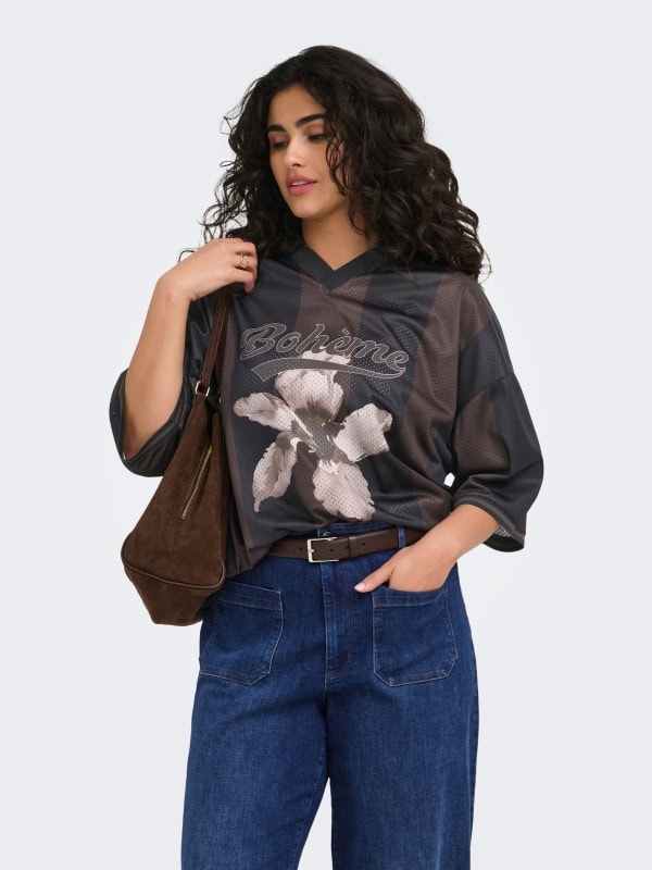 Only Zalia T-Shirt M/Krave Hulmønster Brun M/Blomster BM: S:130 M:140 L:150 XL:160 LG:70 Vejl.299,95