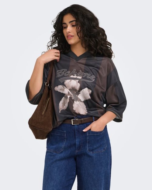 Only Zalia T-Shirt M/Krave Hulmønster Brun M/Blomster BM: S:130 M:140 L:150 XL:160 LG:70 Vejl.299,95