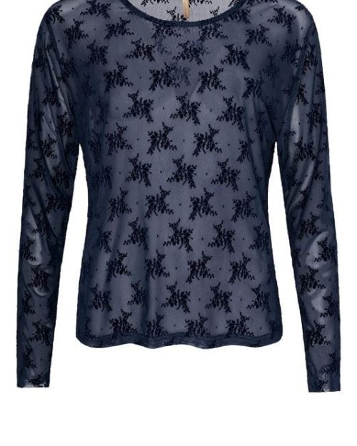 Cassiopeia Gitesse Mesh Bluse M/Velour Blomster Print Navy Vejl. 300,-
